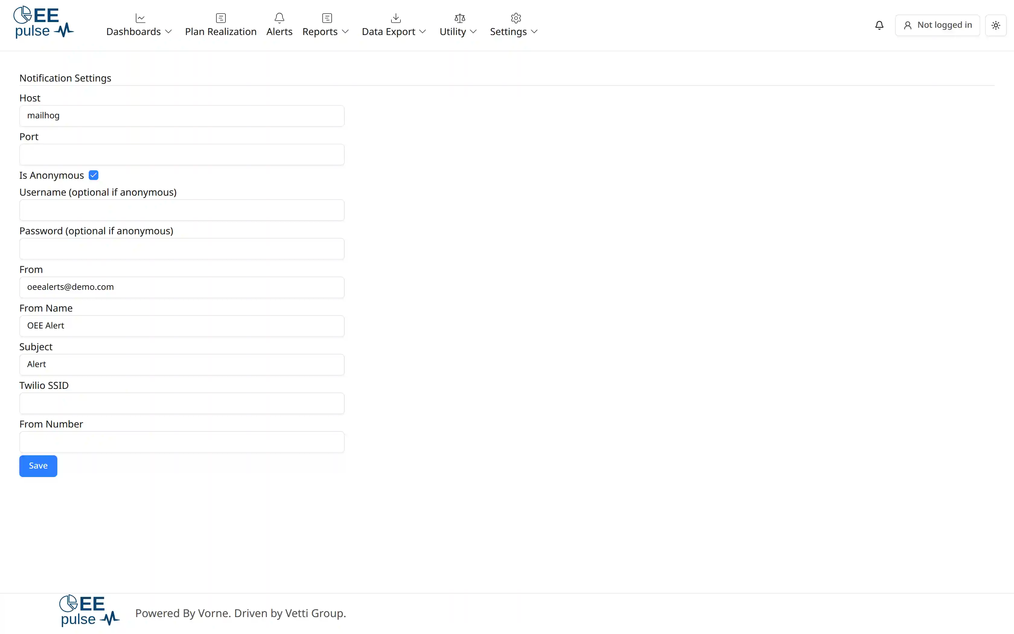 Notification Settings dashboard