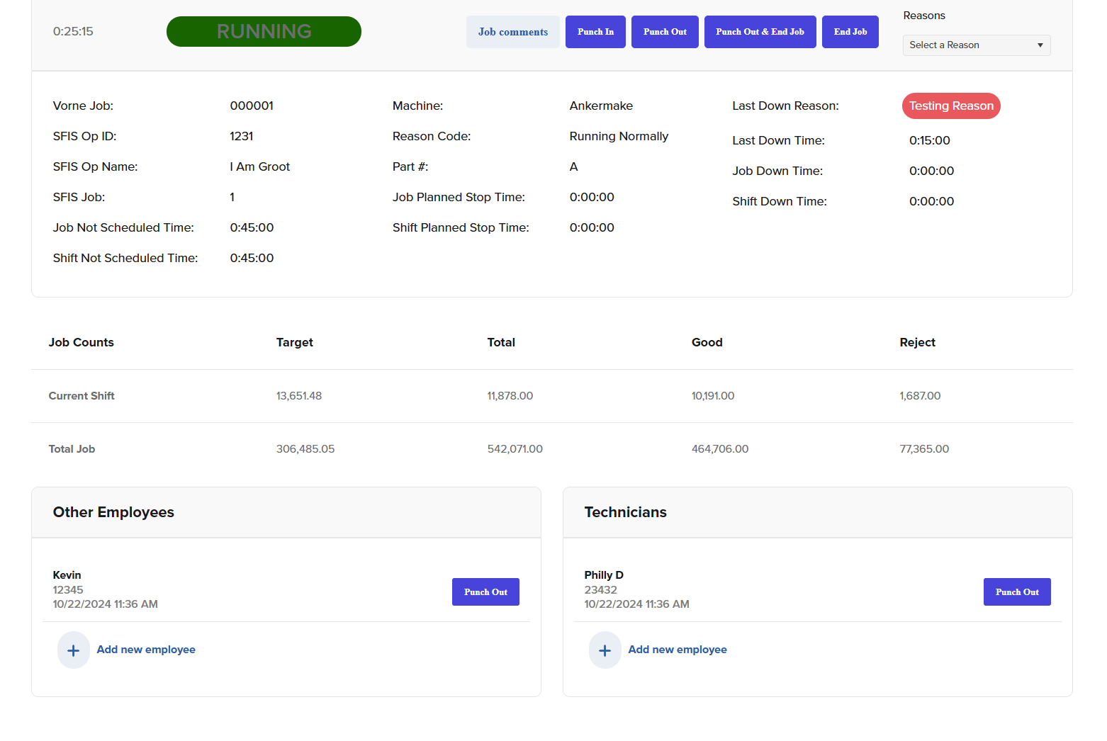 Screenshot showing the OEE Work Tracker dashboard